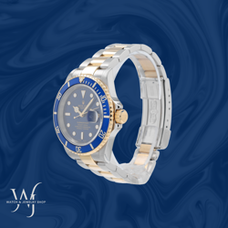 Rolex Submariner Two Tone 40mm Blue Dial & Insert Oyster Band Watch 16613T
