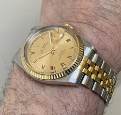 TUDOR (ROLEX) PRINCE OYSTERDATE AUTO 18K YELLOW GOLD BEZEL BRACELET  ROMAN DIAL