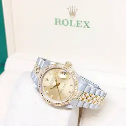 ROLEX 31MM 18K HALF YELLOW GOLD CHAMPAGNE DIAMONDS DIAL DATEJUST REF: 68273 (E)
