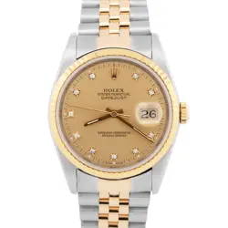 ROLEX DATEJUST 36MM FACTORY DIAMOND CHAMPAGNE TWO-TONE 18K GOLD WATCH 16233