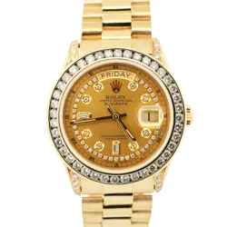 VINTAGE ROLEX DAY-DATE PRESIDENT CHAMPAGNE DIAMOND 36MM 18K GOLD WATCH 18038