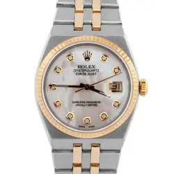 ROLEX OYSTERQUARTZ DATEJUST 36MM MOP DIAMOND TWO-TONE 18K GOLD STEEL WATCH 17013