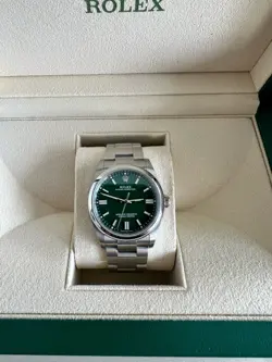 ROLEX OYSTER PERPETUAL 36 GREEN STAINLESS STEEL WATCH 126000