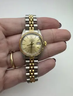 1980S VINTAGE ROLEX DATE JUST TWO TONE 26MM 69173 CHAMPAGNE DIAL GOLD