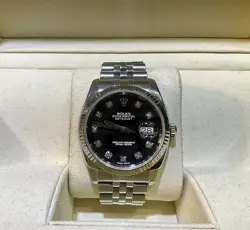 ROLEX DATEJUST 36MM S/S JUBILEE FACTORY BLACK DIAMOND DIAL WATCH 126234