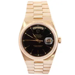 ROLEX DAY-DATE 36MM BLACK DIAL WATCH 19018 YG