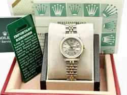 ROLEX LADIES DATEJUST 69173 SILVER DIAL 18K YELLOW GOLD STEEL BOX PAPER