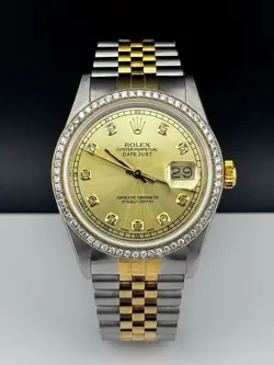 Rolex 36mm Datejust Mens 18k Yellow Gold & Steel 2ct Diamonds Gold Dial 16013