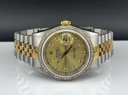 Rolex 36mm Datejust Mens 18k Yellow Gold & Steel 2ct Diamonds Gold Dial 16013