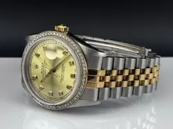 Rolex 36mm Datejust Mens 18k Yellow Gold & Steel 2ct Diamonds Gold Dial 16013
