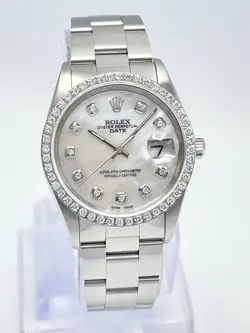 ROLEX OYSTER DATE 34MM 15200 PEARL MOP DIAMOND DIAL & DIAMOND BEZEL DATEJUST BOX