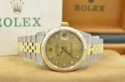 ROLEX DATEJUST 31 31MM 68273 CHAMPAGNE DIAMOND DIAL 1991 BOX & PAPERS