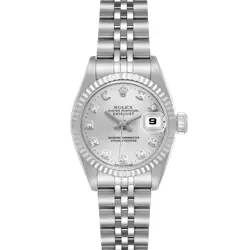 ROLEX DATEJUST SILVER DIAMOND DIAL STEEL WHITE GOLD LADIES WATCH 79174