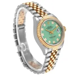 Rolex Datejust 28 Steel Yellow Gold Green Diamond Ladies Watch 279173 Box Card