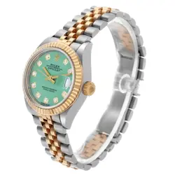 Rolex Datejust 28 Steel Yellow Gold Green Diamond Ladies Watch 279173 Box Card