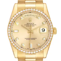 ROLEX PRESIDENT DAY-DATE YELLOW GOLD DIAMOND BEZEL MENS WATCH 118348