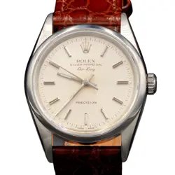 ROLEX AIR KING PRECISION MENS STAINLESS STEEL WATCH BROWN BAND 14000