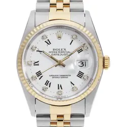 ROLEX DATEJUST 10P DIAMOND 16233G WHITE CENTER ROME X NUMBER SECOND HAND MENS