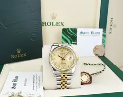 ROLEX 36mm 18kt Gold & SS DateJust Champagne Jubilee Diamond 116233 SANT BLANC