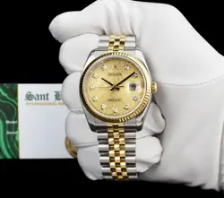 ROLEX 36mm 18kt Gold & SS DateJust Champagne Jubilee Diamond 116233 SANT BLANC