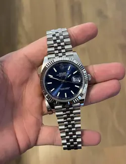 ROLEX MENS DATEJUST BLUE DIAL WHITE GOLD & STEEL WATCH W/JUBILEE BAND
