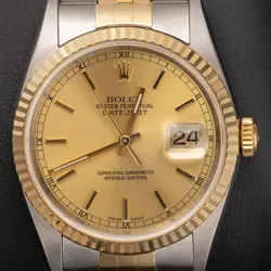 ROLEX DATEJUST 16233 FLUTED BEZEL WATCH 36MM TWO-TONE JUBILEE CHAMPAGNE DIAL