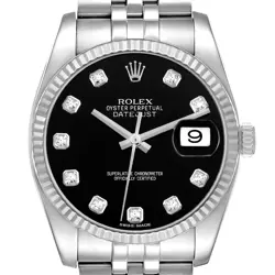 ROLEX DATEJUST STEEL WHITE GOLD BLACK DIAMOND DIAL MENS WATCH 116234