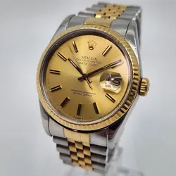 ROLEX 16233 18K GOLD STAINLESS STEEL CHAMPAGNE DATEJUST QUICKSET MENS WATCH