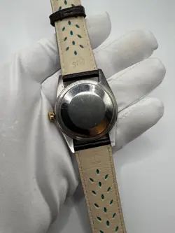 Rolex Datejust 16013 Mens Stainless Steel 18K Gold Watch silver Dial Brown strap