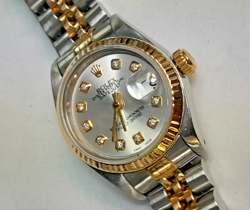 ROLEX DATEJUST LADIES 18K YELLOW GOLD & STEEL WATCH CUSTOM DIAMOND DIAL 69173