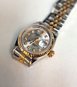 Rolex Datejust Ladies 18K Yellow Gold & Steel Watch CUSTOM Diamond Dial 69173