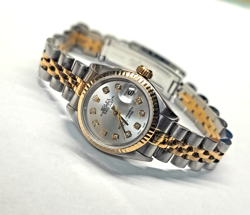 Rolex Datejust Ladies 18K Yellow Gold & Steel Watch CUSTOM Diamond Dial 69173