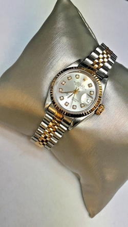 Rolex Datejust Ladies 18K Yellow Gold & Steel Watch CUSTOM Diamond Dial 69173
