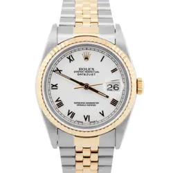 ROLEX DATEJUST 36MM WHITE 18K YELLOW GOLD JUBILEE STAINLESS STEEL WATCH 16233
