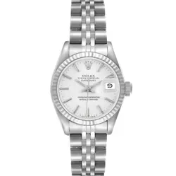 ROLEX DATEJUST STEEL WHITE GOLD SILVER LINEN DIAL LADIES WATCH 69174