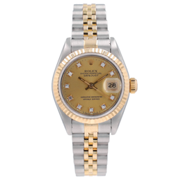 ROLEX DATEJUST LADIES WATCH GOLD & STEEL CHAMPAGNE DIAMOND DIAL FLUTED JUBILEE
