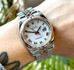 ROLEX DATEJUST 36 116201 WHITE DIAL 18K ROSE GOLD/SS WATCH WITH PAPERS