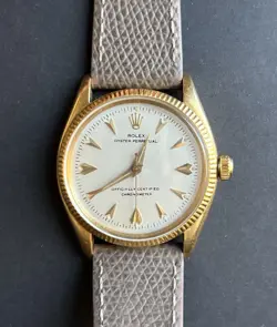 MENS ROLEX OYSTER PERPETUAL 18K GOLD 1950S 34MM AUTOMATIC VINTAGE