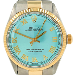 VINTAGE ROLEX OYSTER PERPETUAL 1002 MEN'S AUTOMATIC WATCH TWO TONE ICE BLUE DIAL