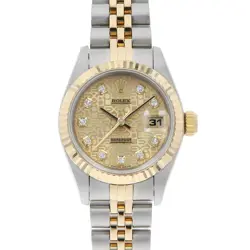 ROLEX DATEJUST 10P DIAMOND 69173G CHAMPAGNE GOLD CARVING COMPUTER T NUMBER S...