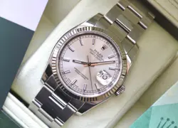 ROLEX DATEJUST 36 116234 SILVER INDEX 18K WHITE GOLD FLUTED BEZEL OYSTER