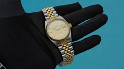ROLEX DATEJUST 16013 CHAMPAGNE DIAL ON TWO TONE YELLOW GOLD SILVER JUBILEE