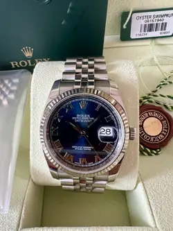 ROLEX DATEJUST 116234 BLUE DIAL – FLUTED BEZEL – JUBILEE BRACELET – FULL SET