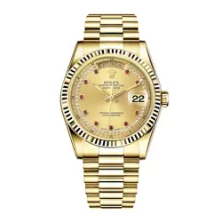 ROLEX DAY-DATE 36 WATCH 36MM CHAMPAGNE DIAMOND INDEX MARKERS DIAL YELLOW GOLD