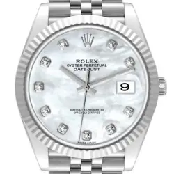 ROLEX DATEJUST 41 STEEL WHITE GOLD MOP DIAMOND MENS WATCH 126334