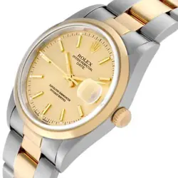 ROLEX DATE STEEL YELLOW GOLD CHAMPAGNE DIAL MENS WATCH 15203