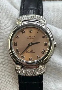 ROLEX CELLINI CELLISSIMA DIAMOND LUGS 18K WHITE GOLD 6672 SALMON ROMAN DIAL QUAR