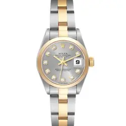 ROLEX DATEJUST STEEL YELLOW GOLD SLATE DIAMOND DIAL LADIES WATCH 179163