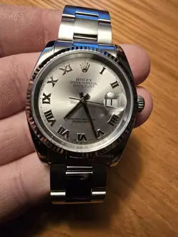 ROLEX DATEJUST 116234 18K FLUTED SILVER ROMAN NUMERAL DIAL OYSTER STUNNING 36MM