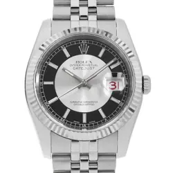 ROLEX DATEJUST 116234 BLACK AND SILVER 5 ROW JUBILEE BRACELET D NUMBER SECON...